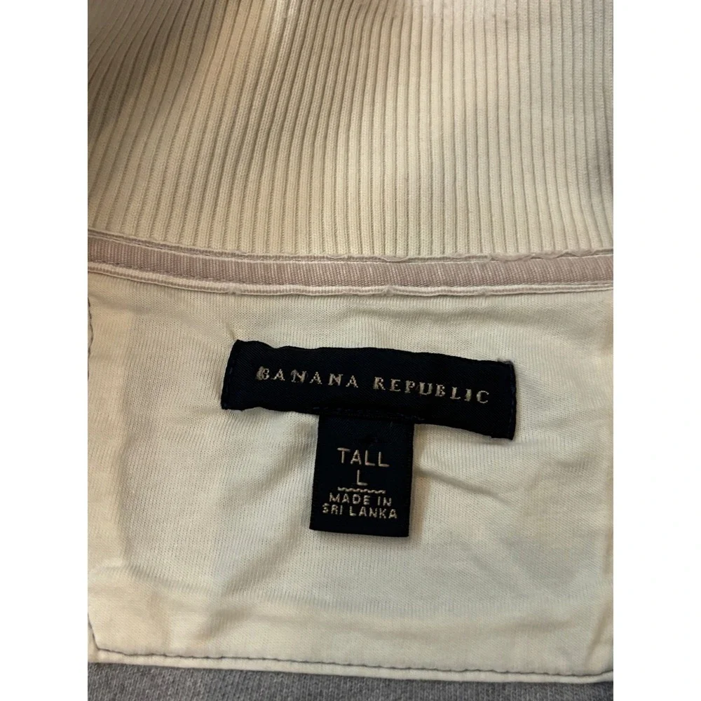 Banana Republic Mens Tall Large Gray Striped Quarter Zip Cotton Pullover Sweater